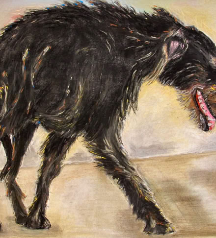 In pastel gemaakte hond, in prive collectie